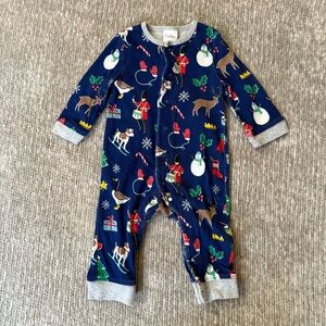 Baby Boden Holiday Print Romper 0–3M Navy Nutcracker Snowman Reindeer